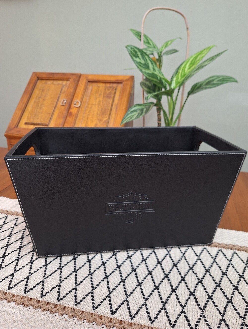 Harley Davidson Embossed Faux Leather Magazine Holder Organizer Basket